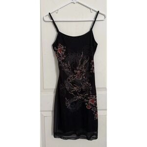 Y2K Mini Mesh Dress Dragon Size Small Sleeveless Clubwear Bodycon Clubwear